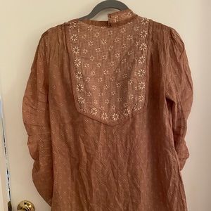 Doen Brown Puff Sleeve Mini Dress with Mock Neck